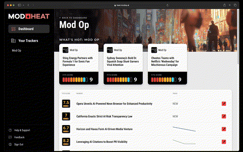 Mod Heat interface showing brand-aware trend signals