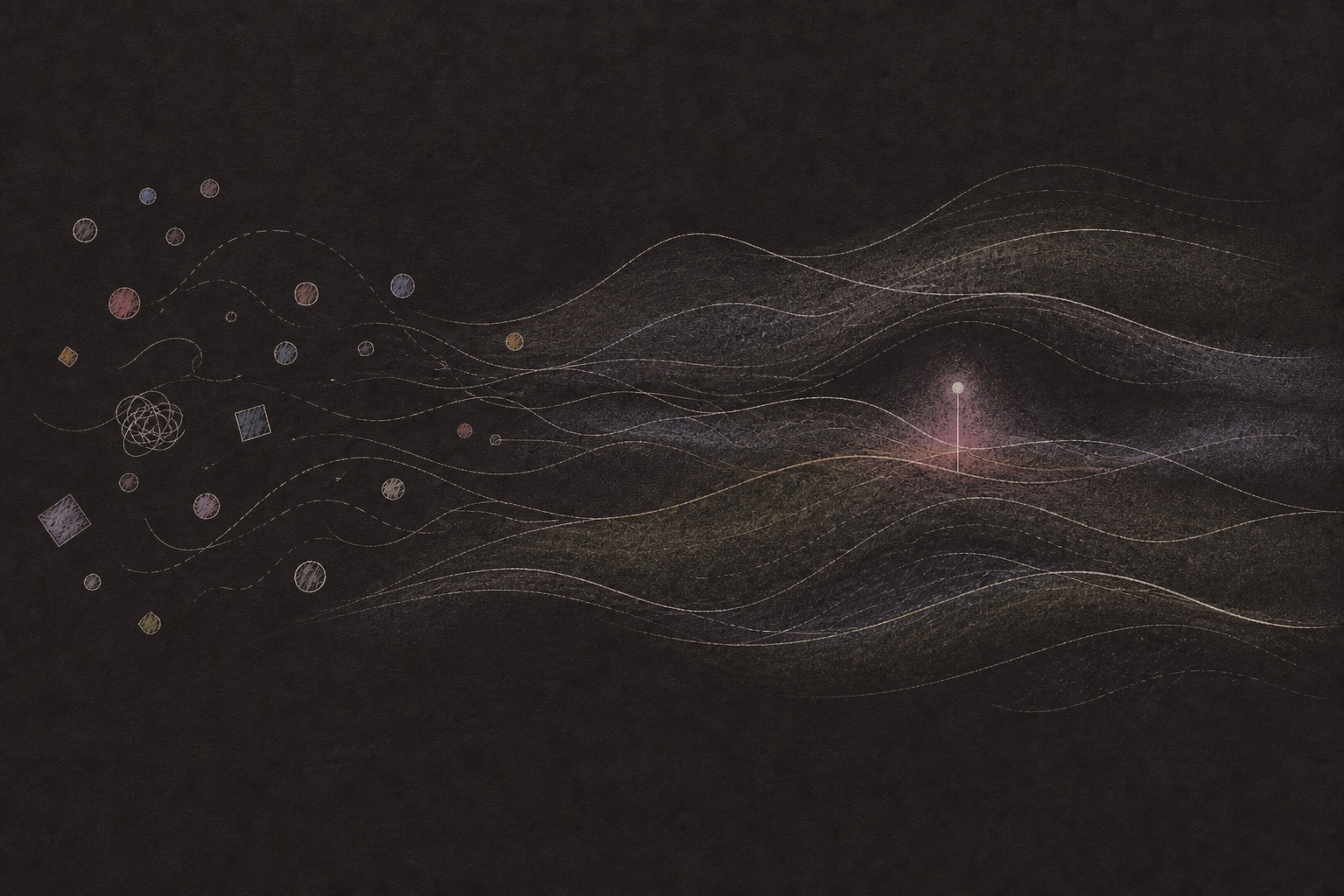 Hand-drawn streams of cultural signals narrowing toward one clear point