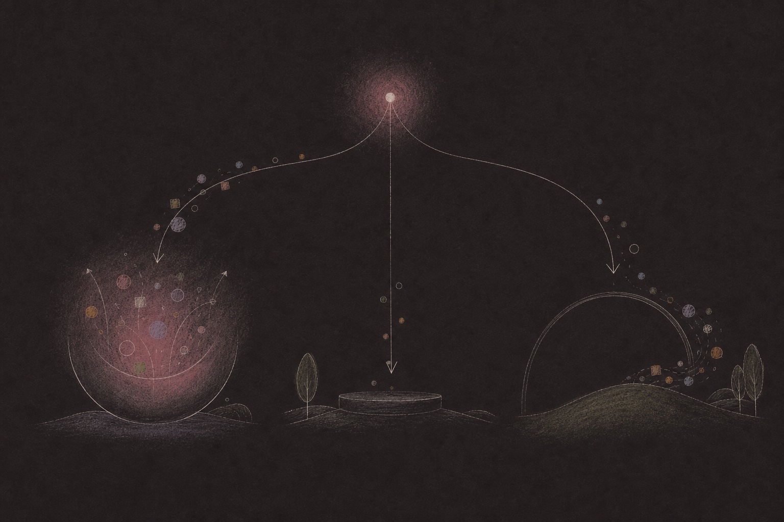 Hand-drawn source of ideas branching into different product directions